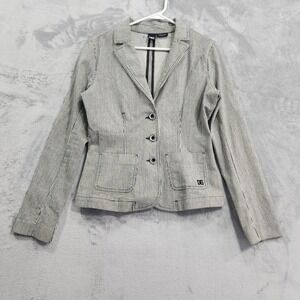 Vintage DC Blazer Womens M Black White Striped Bow Jacket Fitted Skater Preppy